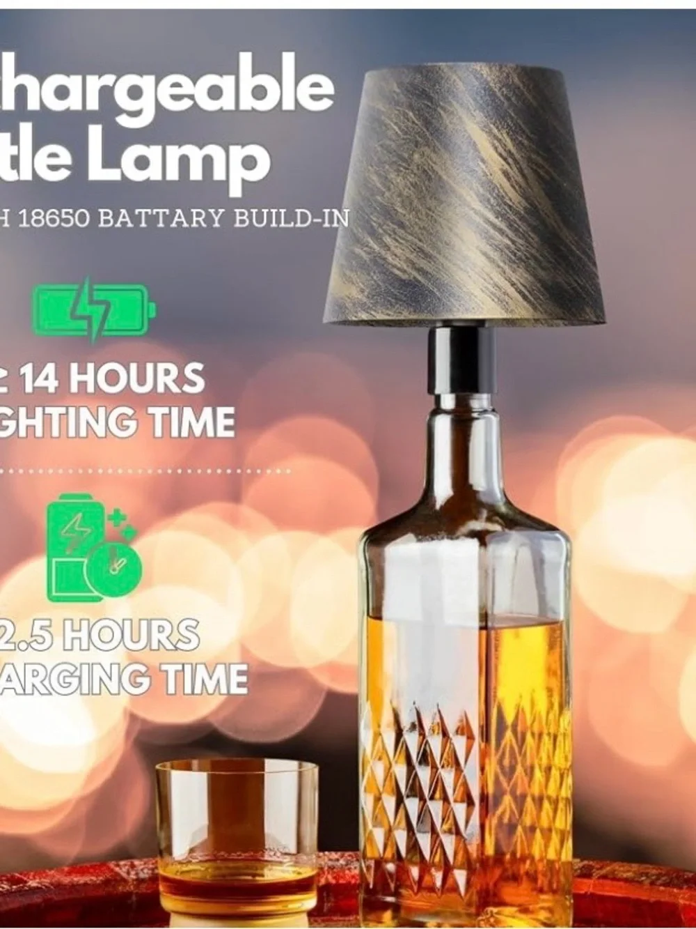 2 Wireless Rechargeable Wine Bottle Lamps- Black